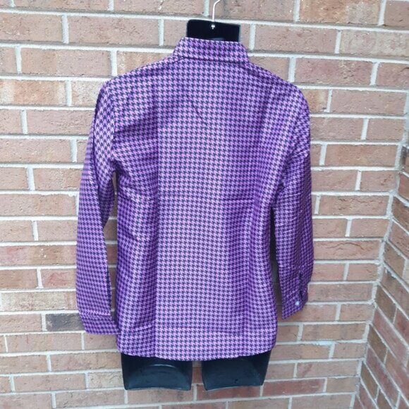 Men's Houndstooth Pattern Bottom Down Long Sleeve Dress Shirt - Size: S - Picture 2 of 9